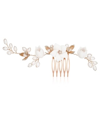 Roségoldfarbener Haarkamm mit Perlen und Blüten COCO von Sternenauge