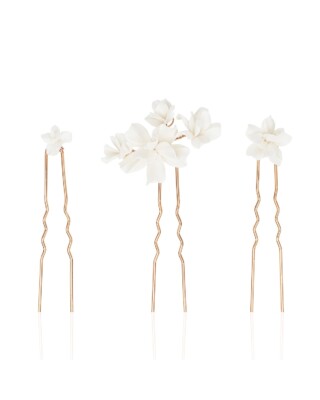 Sternenauge rossgoldfarbene Haarnadeln mit wei&szlig;en Blumen VALERIA