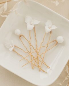Haarnadel Set mit Achatperlen und Keramikblumen