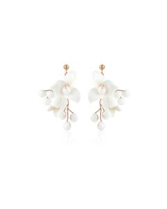 Ohrstecker Blüten mit Keramikblumen und Achat Perlen in Farbe Roségold
