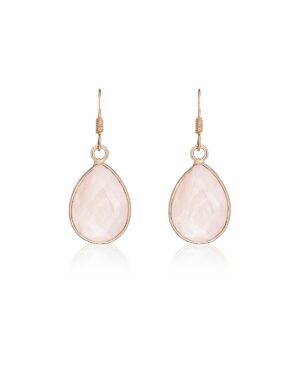 Quarz Ohrringe mit Rosenquarz Tropfenanhänger roségoldfarben