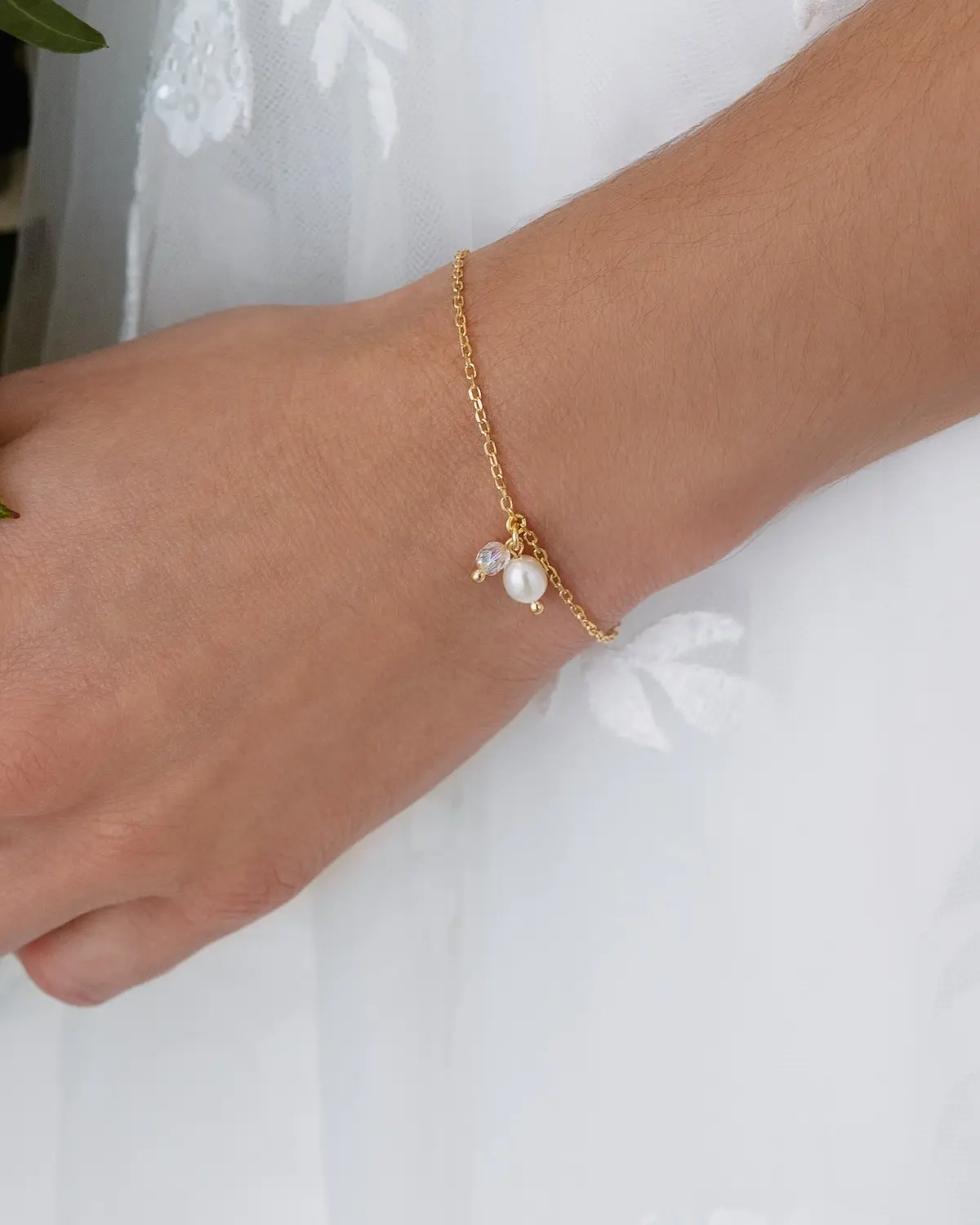 Sternenauge Armband ALEXIS Sterling Silber 18K Vergoldung mit filigraner S&uuml;&szlig;wasserperle und Kristallstein