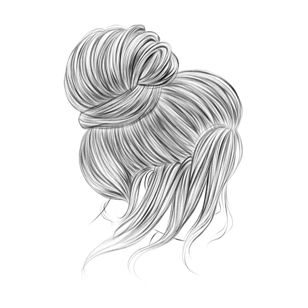 Elegante Skizze einer Brautfrisur mit einem hohen Dutt als Styling-Inspiration für den passenden Sternenauge Hochzeitsschmuck.