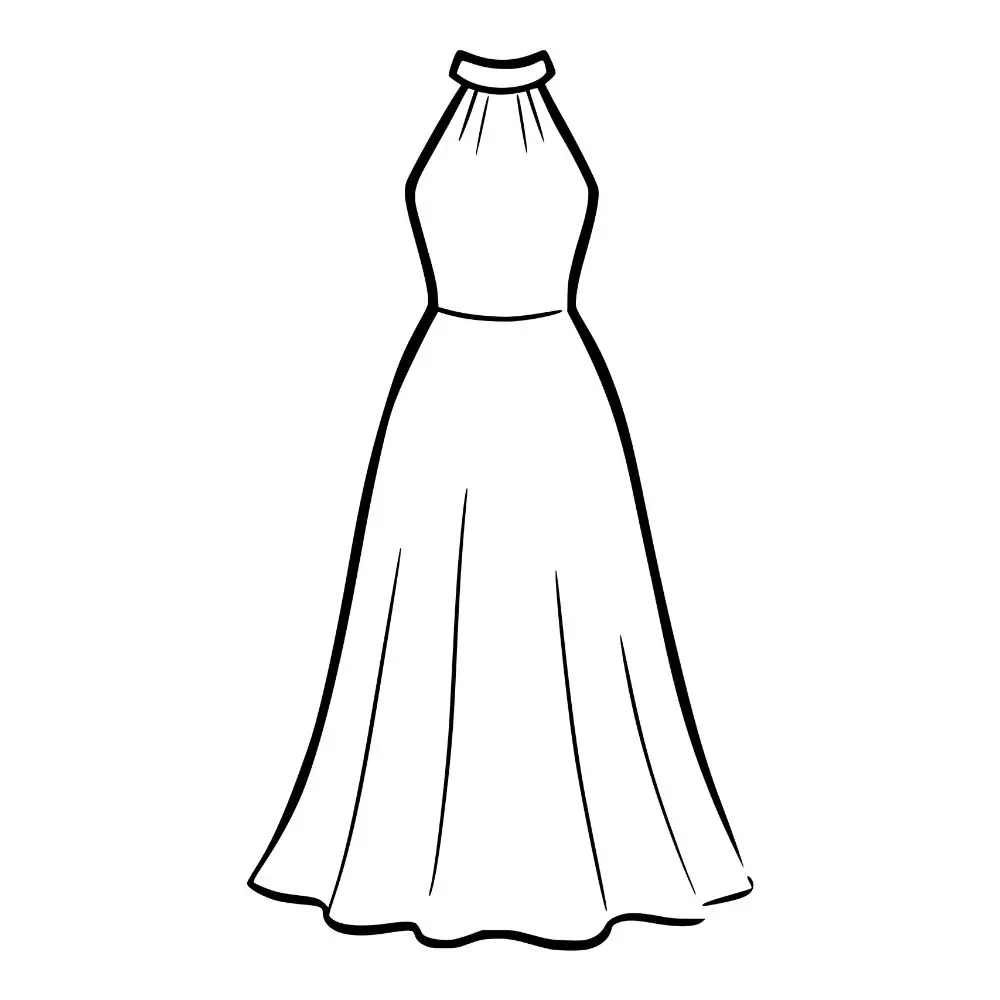 Skizze eines modernen Neckholder-Brautkleides als Stil-Inspiration für den passenden Sternenauge Hochzeitsschmuck.