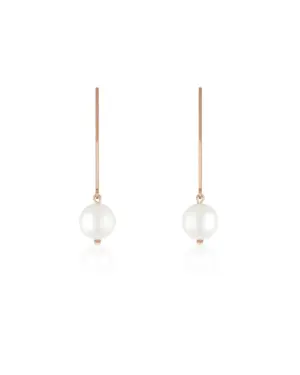 Lange Ohrhaken aus 925 Sterling Silber mit 18K Rosévergoldung mit einer mittelgroßen Muschelperle für den modernen Braut-Look