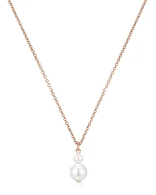 Moderne Halskette ANNOUK Duo aus 925 Sterling Silber 18K Ros&eacute;gold mit zwei unterschiedlich gro&szlig;en Muschelperlen