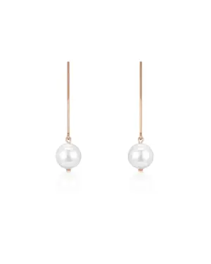 Lange Ohrhaken aus 925 Sterling Silber mit 18K Rosévergoldung mit einer mittelgroßen Muschelperle für den modernen Braut-Look