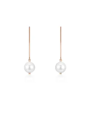 Lange Ohrhaken aus 925 Sterling Silber mit 18K Ros&eacute;vergoldung mit einer mittelgro&szlig;en Muschelperle f&uuml;r den modernen Braut-Look