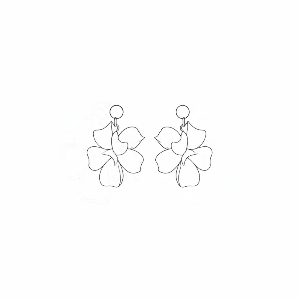 Minimalistische Strichzeichnung der Sternenauge Blumen-Ohrstecker Valeria als paarweises Icon auf weißem Hintergrund.