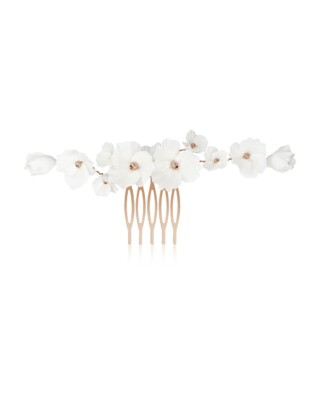 Roségoldfarbener Haarkamm LEXI mit weißen Blüten von Sternenauge