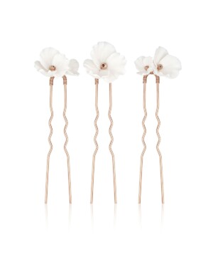 Roségoldfarbenes Haarnadel-Set mit weißen Blumen LEXI von Sternenauge