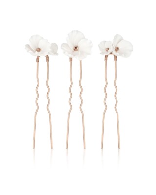 Roségoldfarbenes Haarnadel-Set mit weißen Blumen LEXI von Sternenauge