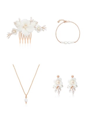 Brautschmuck-Set mit Keramikblumen und Perlen