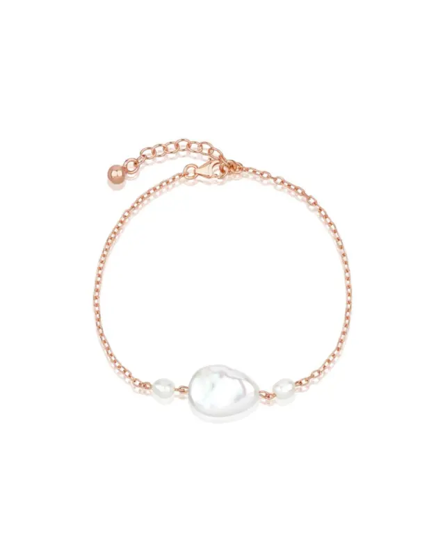 Filigranes Perlenarmband FREYA von Sternenauge, handgefertigt mit Keshi Perlen in Ros&eacute;gold-Optik Sterling Silber 18K