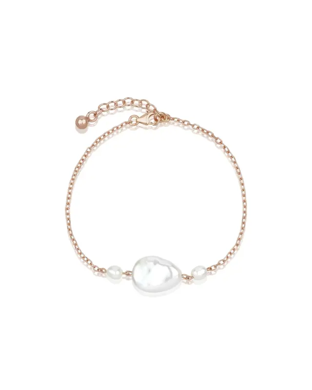 Handgefertigtes Design Armband FREYA aus der Sternenauge Manufaktur, hochwertige Keshi Perle auf 19K ros&eacute;vergoldetem Sterling Silber