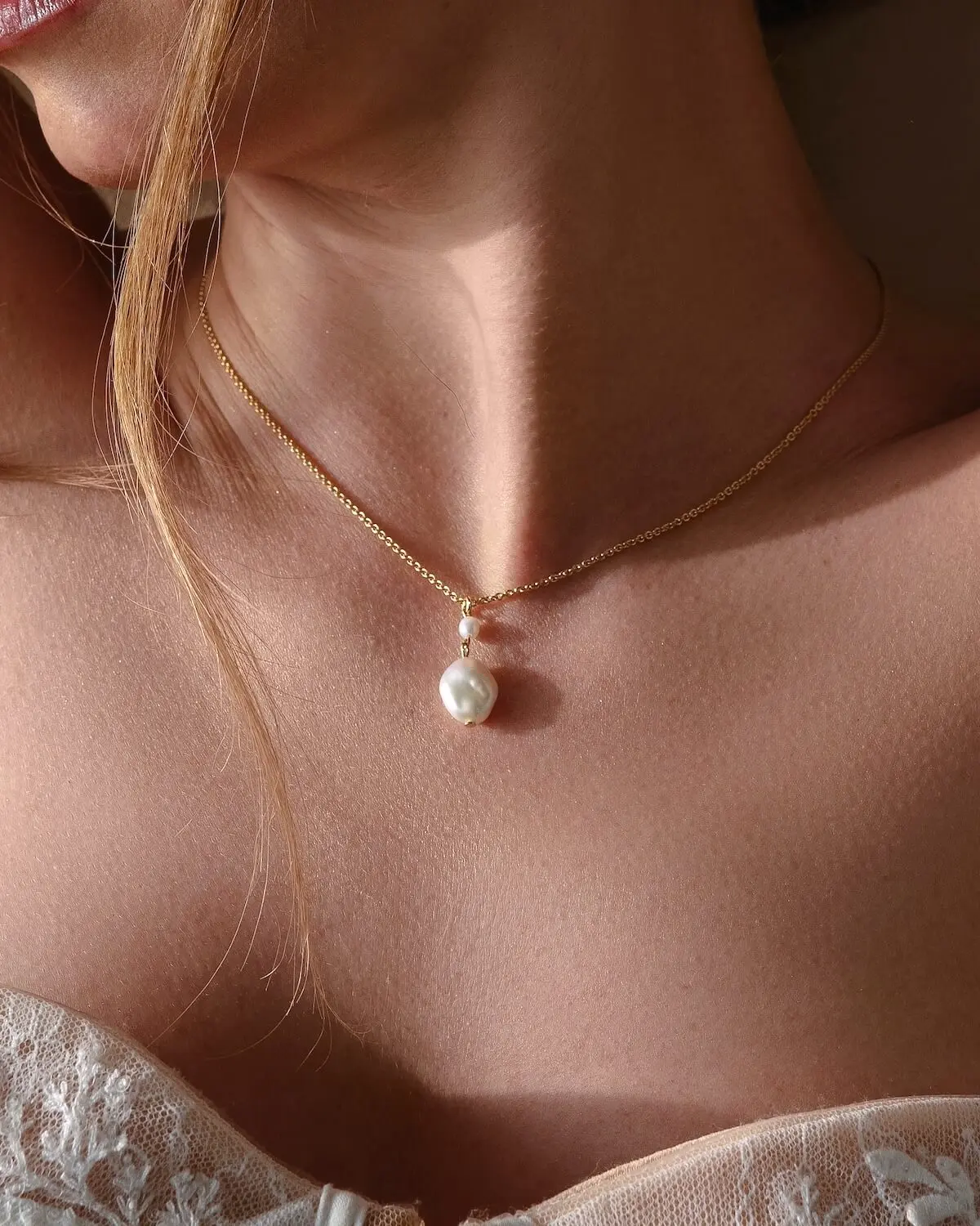 Sternenauge FREYA Halskette Sterling Silber 18K mit Keshi Perle