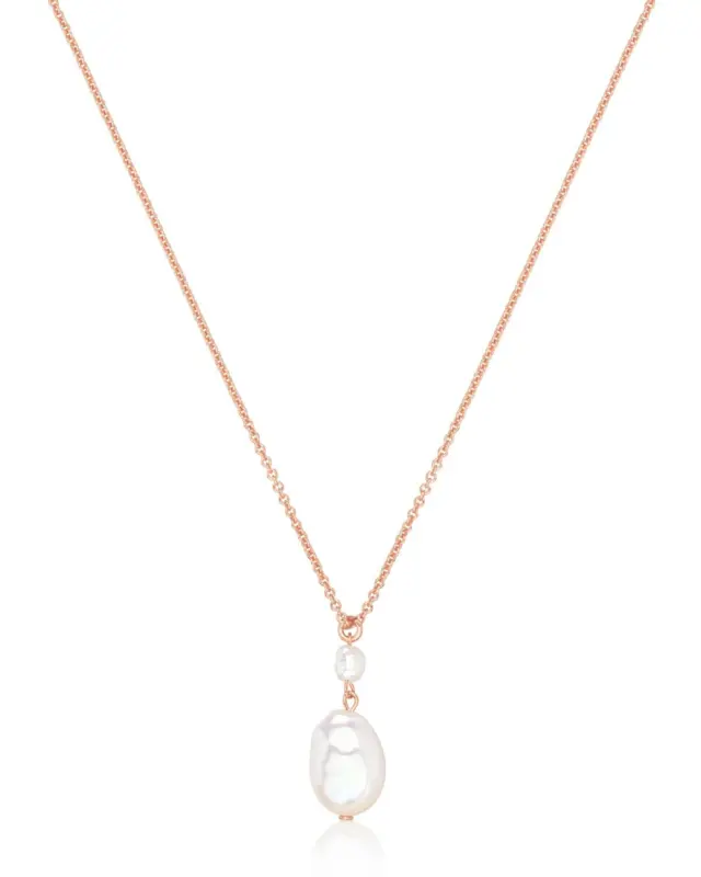 Sternenauge Manufaktur, FREYA Halskette mit organischer Keshi- und S&uuml;&szlig;wasserperle, handgefertigt in Ros&eacute;gold