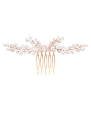 Sternenauge Brautschmuck, Haarkamm ALEXIS mit S&uuml;&szlig;wasserperlen, Glas- und Kristallperlen, f&uuml;r moderne Brautfrisuren, Ros&eacute;goldton
