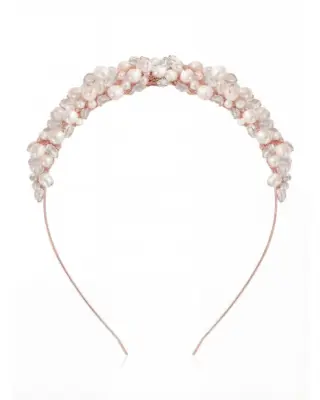 Sternenauge Haarreif ALEXIS, Perlenhaarschmuck mit S&uuml;&szlig;wasserperlen, Glas- und Kristallperlen, handgefertigtes Design aus der Manufakur, Farbe Ros&eacute;gold