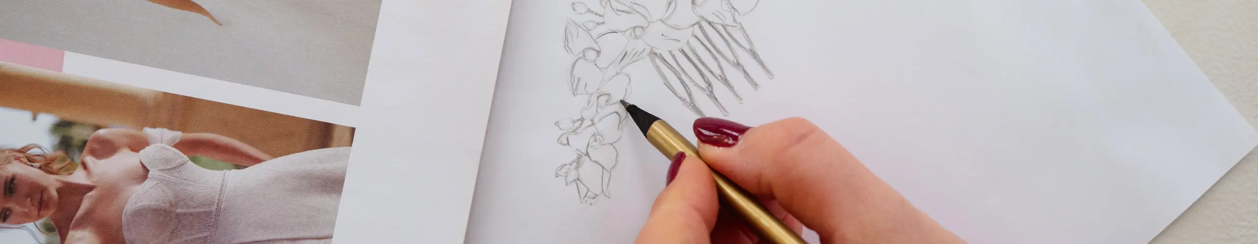 Skizze eines Haarkamms im Design-Prozess für handgefertigten Brautschmuck von Sternenauge