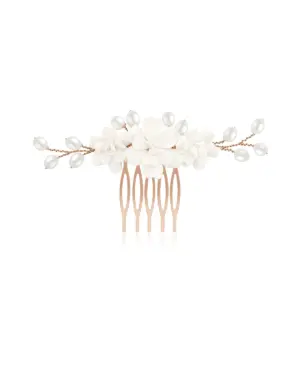 Romantischer Haarschmuck MIEVAL in Roségold-Ton mit handgearbeiteten Blüten und schimmernden Süßwasserperlen von Sternenauge