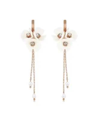 Romantische lange Statement-Ohrringe mit zarten Bl&uuml;ten, Strass und flie&szlig;enden Ketten f&uuml;r die Braut aus 925 Sterling Silber 18K Ros&eacute;vergoldung
