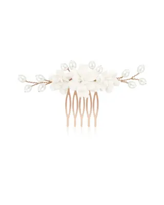 Romantischer Haarschmuck MIEVAL in Ros&eacute;gold-Ton mit handgearbeiteten Bl&uuml;ten und schimmernden S&uuml;&szlig;wasserperlen von Sternenauge