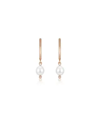 Zarte Ohrstecker Creolen mit einer schimmernden S&uuml;&szlig;wasserperle aus 925 Sterling Silber 18K ros&eacute;vergoldet