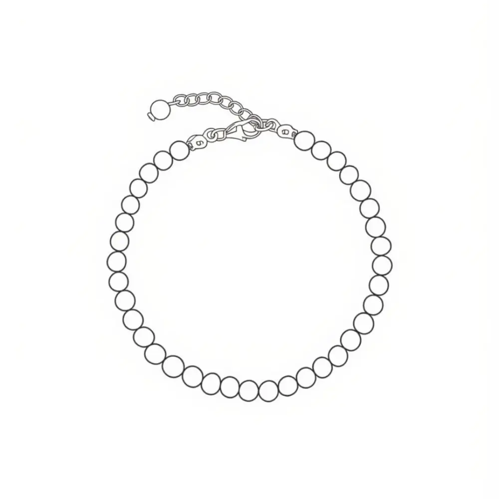 Line Art Icon des Full-Pearl-Armbands Annouk mit durchgehender Perlenreihe aus Muschelkernperlen und der Verlängerungskette als Veranschaulichung der Passform für schmale bis normale Handgelenke.