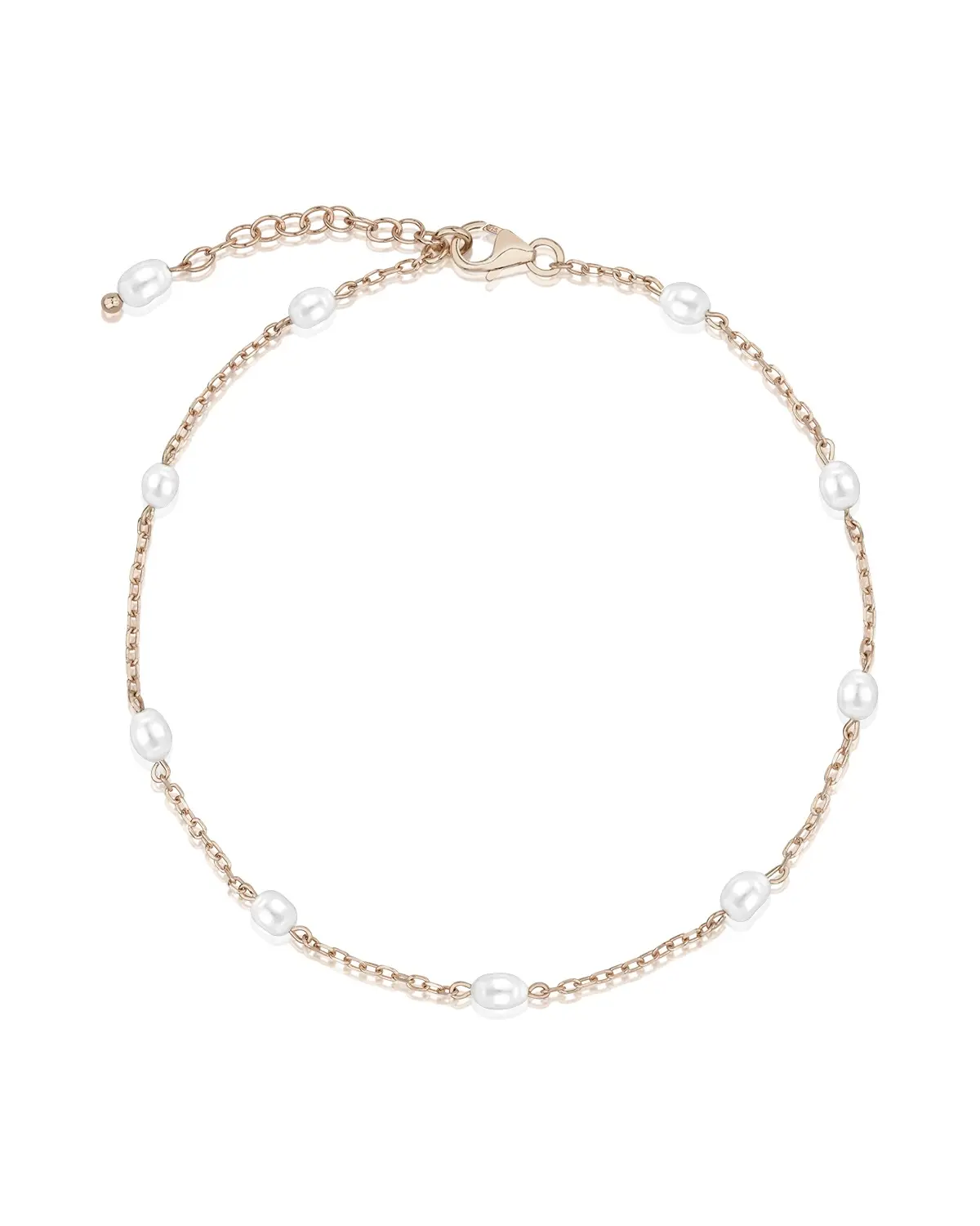 Roségoldfarbene Fußkette mit Süßwasser-Zuchtperlen Felicitas aus 925 Sterling Silber von Sternenauge